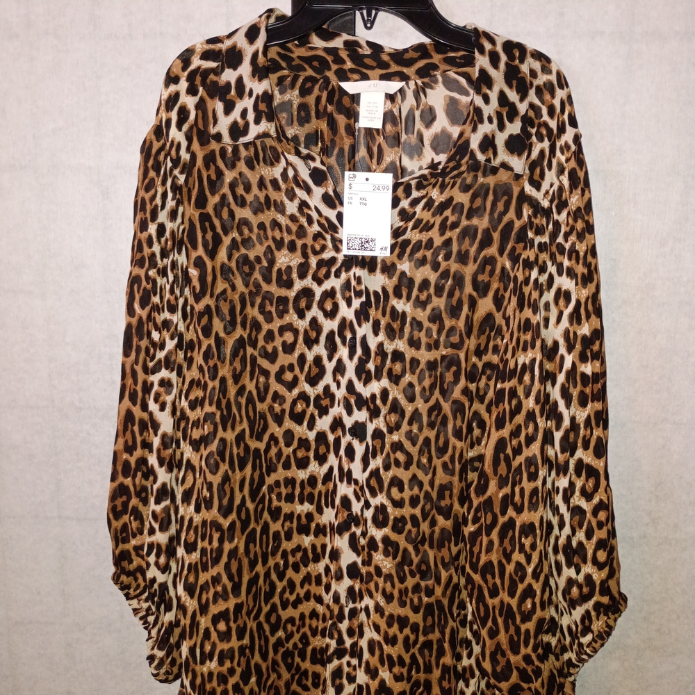 H&M Leopard Print Tunic Blouse - Brown/Cream/Black